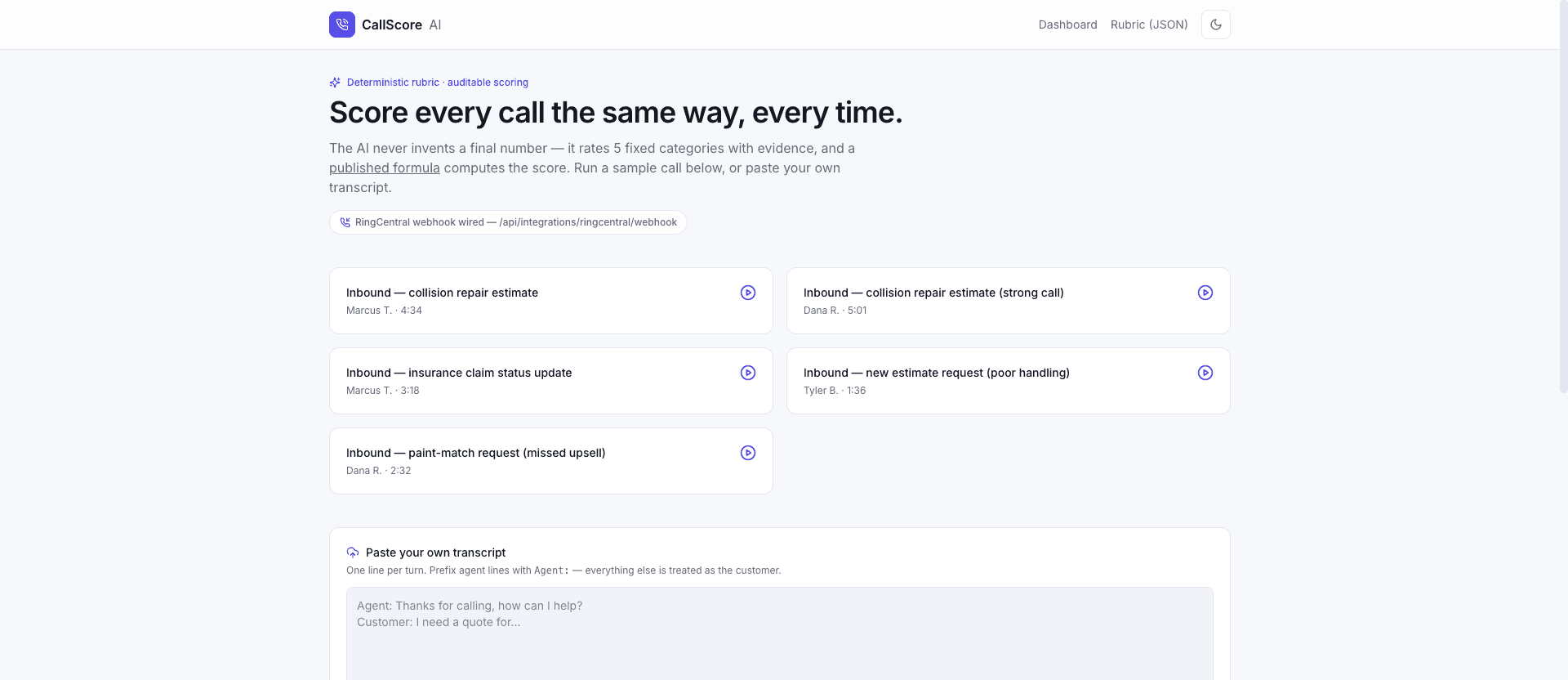 CallScore AI - Deterministic Call Grading Engine