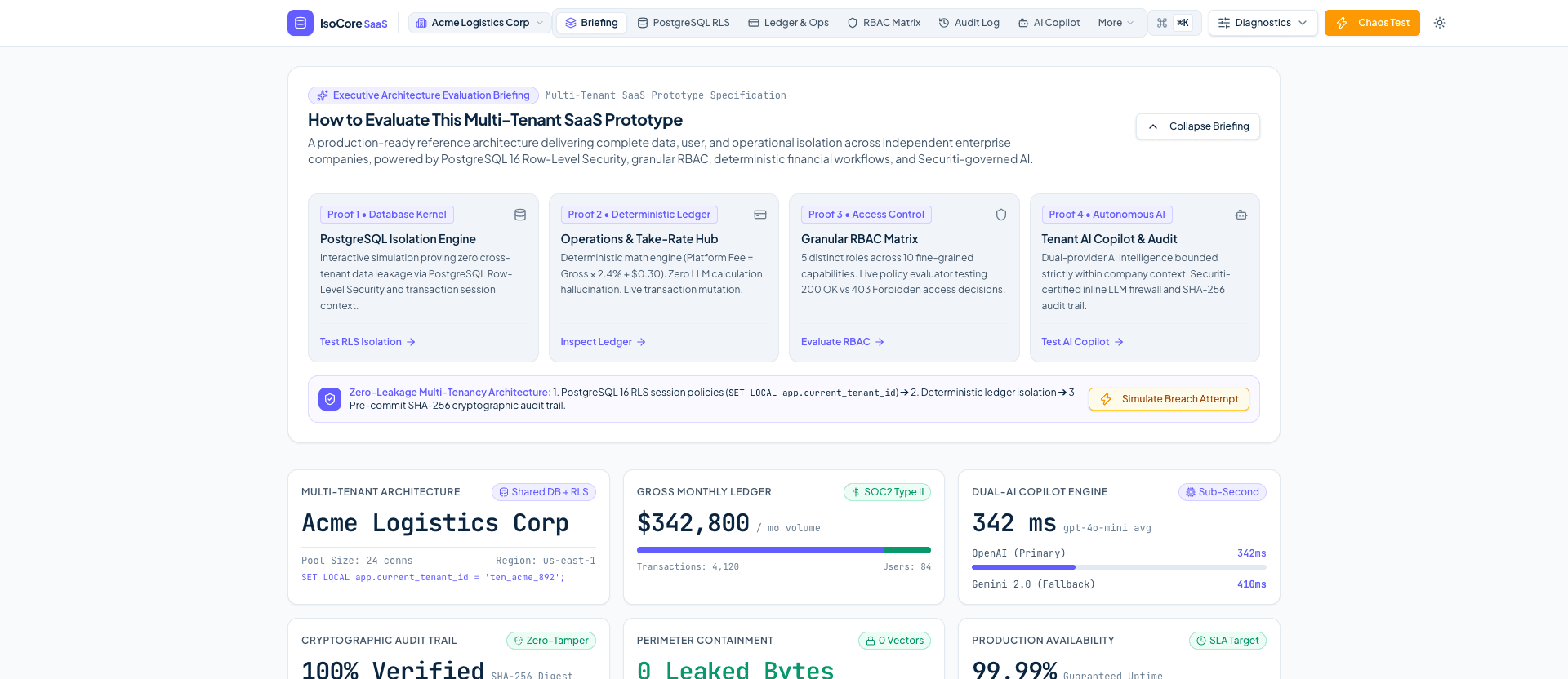 IsoCore SaaS - Multi-Tenant Kernel RLS & Invariant Ledger