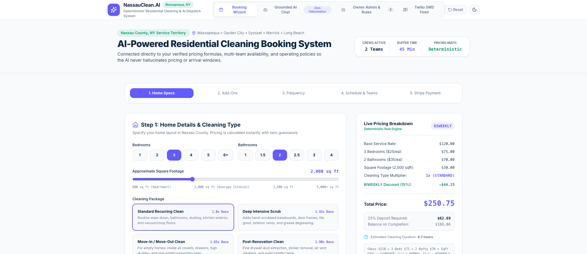 Nassau Clean AI - Residential Cleaning Booking & Route Dispatch